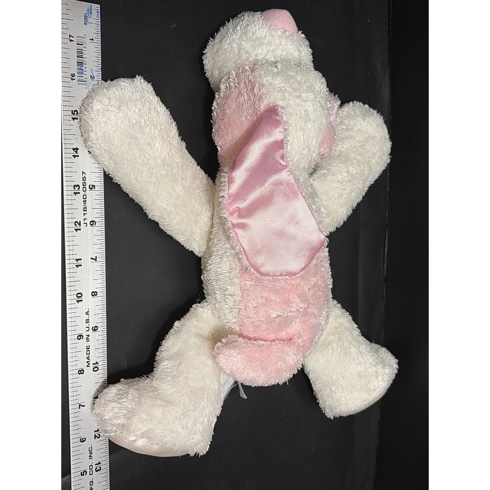Vtg Aurora Baby Pink White Puppy Dog Plush Lovey Satin Ears 12" Laying Down - Picture 5 of 5
